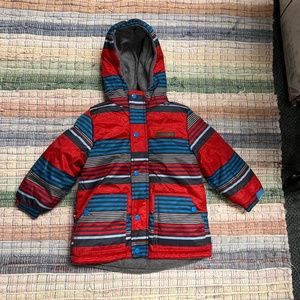 Coat size 2T red and blue striped jacket with hood.